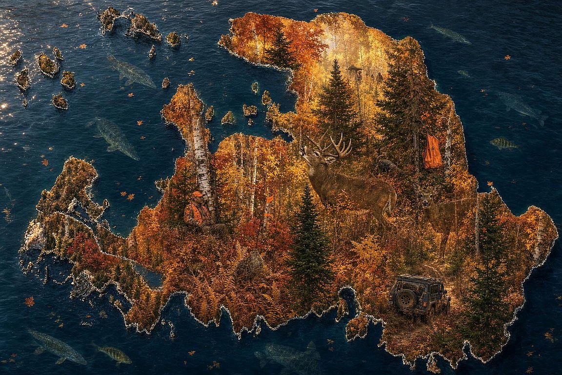 Ai Photo of drummond island filled in with a fall/autumn seen
